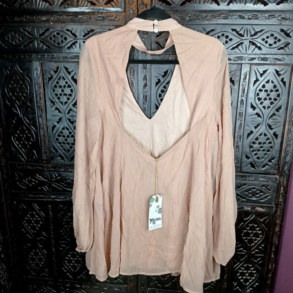 NWT Show Me Your Mumu Blush and Gold Josephine Bell Dress Large Holiday - Picture 4 of 10